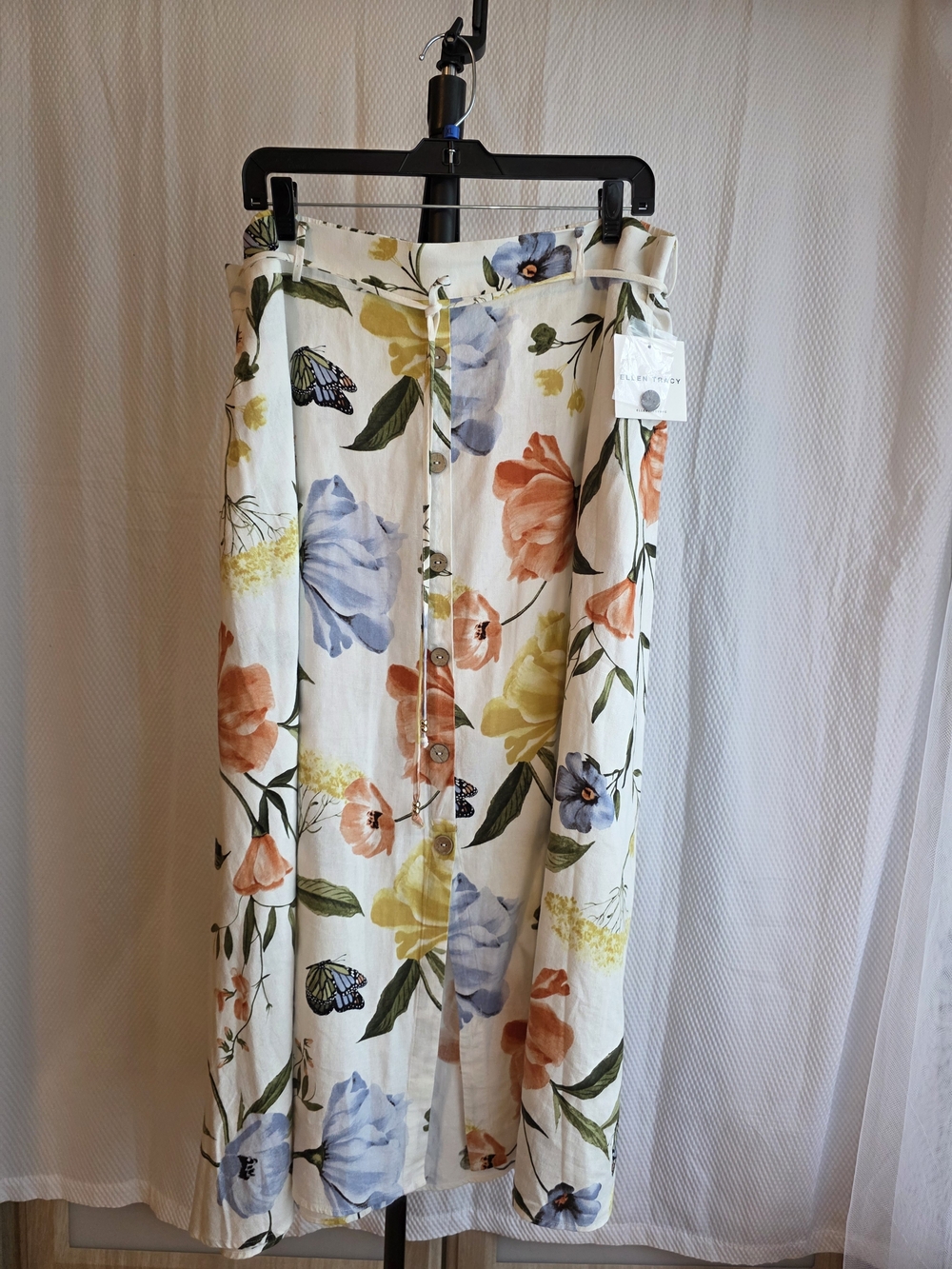 Ellen Tracy Cream Maxi Skirt with Blue, Orange, Yellow Floral Print